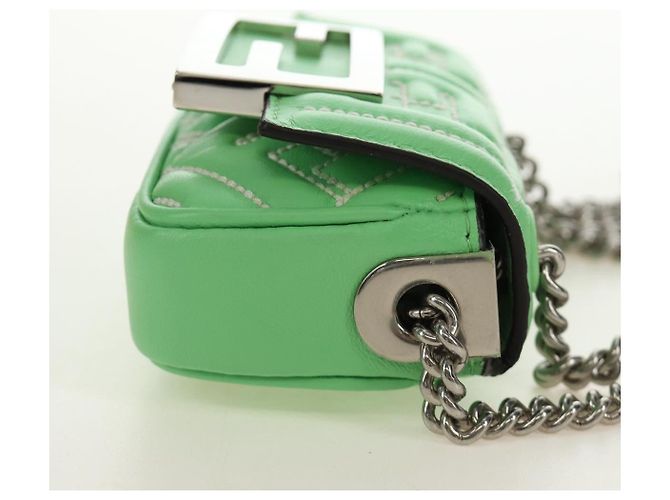 FENDI Nano Baguette Chain Schulterbeutel aus Leder 2way grün Auth 184863SAM Silber Hellgrün - Ansicht 5