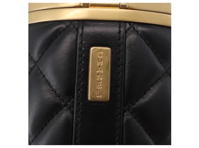 CHANEL Matelasse Chain Vanity Bag Lamb Skin Black Gold CC Auth 187609SAM Nero D'oro - vista 14