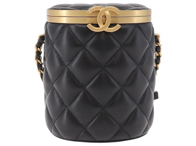 CHANEL Matelasse Chain Vanity Bag Lamb Skin Black Gold CC Auth 187609SAM Nero D'oro - vista 2