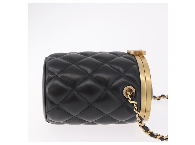 CHANEL Matelasse Chain Vanity Bag Lamb Skin Black Gold CC Auth 187609SAM Nero D'oro - vista 4