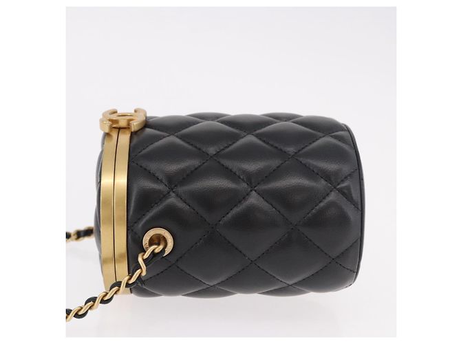 CHANEL Matelasse Chain Vanity Bag Lamb Skin Black Gold CC Auth 187609SAM Nero D'oro - vista 5
