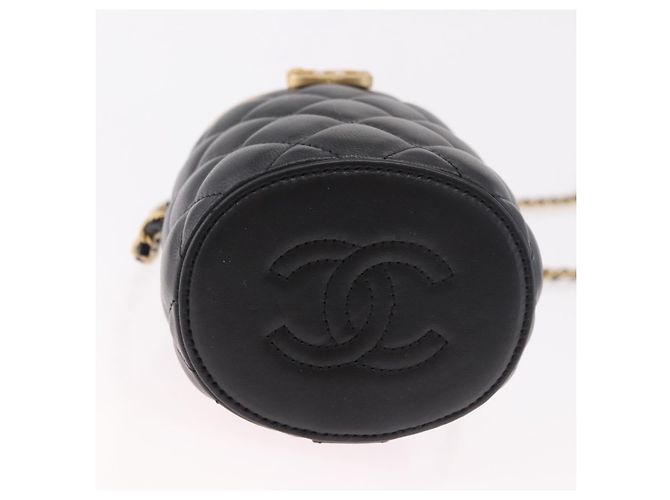 CHANEL Matelasse Chain Vanity Bag Lamb Skin Black Gold CC Auth 187609SAM Nero D'oro - vista 9