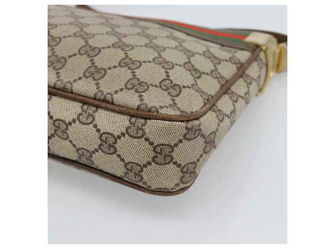 Borsa a tracolla GUCCI GG Supreme Web Sherry Line PVC Beige Oro Auth 186802 D'oro - vista 12