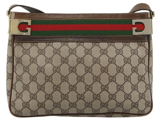 Borsa a tracolla GUCCI GG Supreme Web Sherry Line PVC Beige Oro Auth 186802 D'oro - vista 2