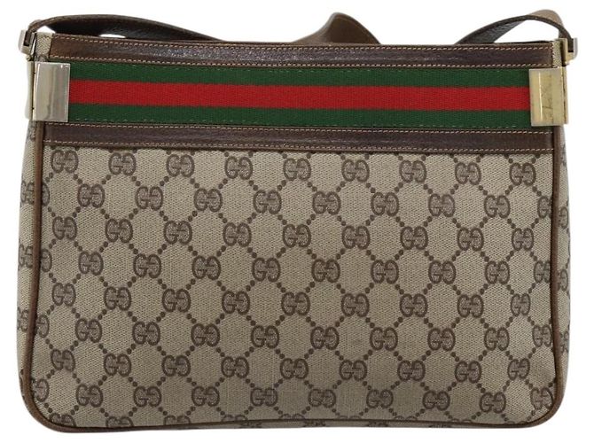 Borsa a tracolla GUCCI GG Supreme Web Sherry Line PVC Beige Oro Auth 186802 D'oro - vista 3