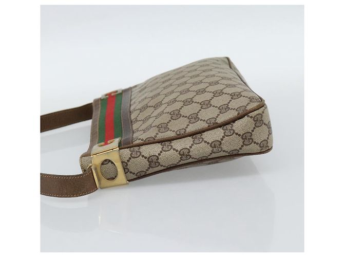 Borsa a tracolla GUCCI GG Supreme Web Sherry Line PVC Beige Oro Auth 186802 D'oro - vista 4