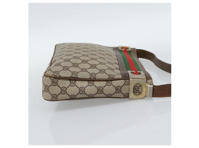 Borsa a tracolla GUCCI GG Supreme Web Sherry Line PVC Beige Oro Auth 186802 D'oro - vista 5