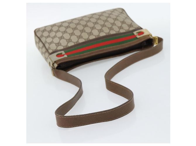 Borsa a tracolla GUCCI GG Supreme Web Sherry Line PVC Beige Oro Auth 186802 D'oro - vista 7