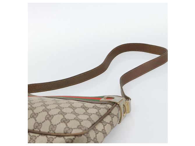 Borsa a tracolla GUCCI GG Supreme Web Sherry Line PVC Beige Oro Auth 186802 D'oro - vista 8