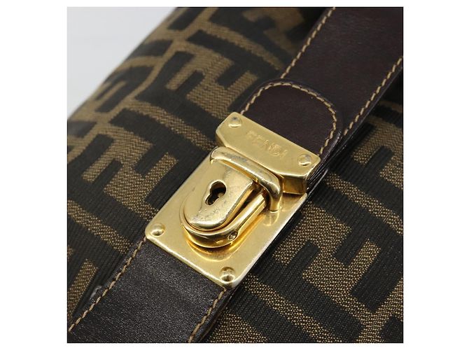 FENDI Zucca Canvas Vanity Hand Bag Black Brown Auth 185538 Marrone Nero - vista 14