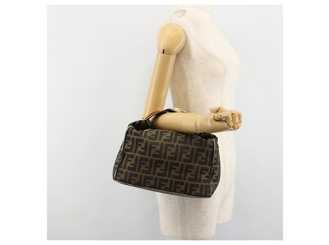 FENDI Zucca Canvas Vanity Hand Bag Black Brown Auth 185538 Marrone Nero - vista 25