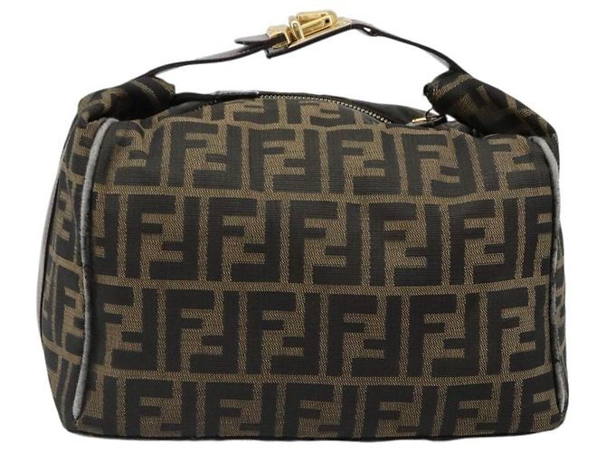 FENDI Zucca Canvas Vanity Hand Bag Black Brown Auth 185538 Marrone Nero - vista 3