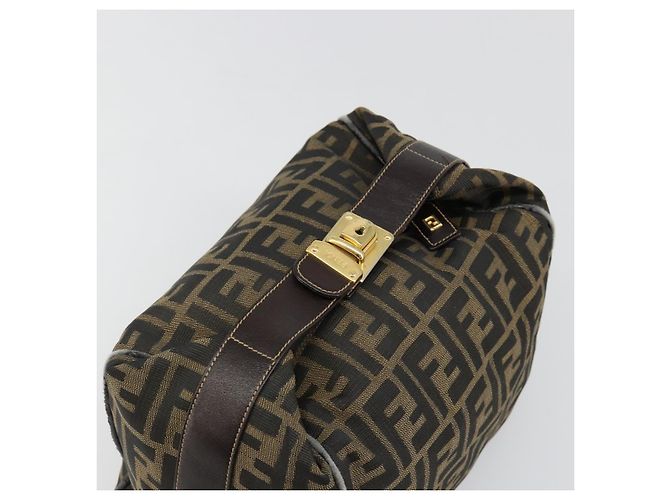 FENDI Zucca Canvas Vanity Hand Bag Black Brown Auth 185538 Marrone Nero - vista 6