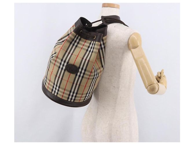 Borsa a Spalla Burberrys Nova Check in Tela Beige Auth 186020A - vista 19