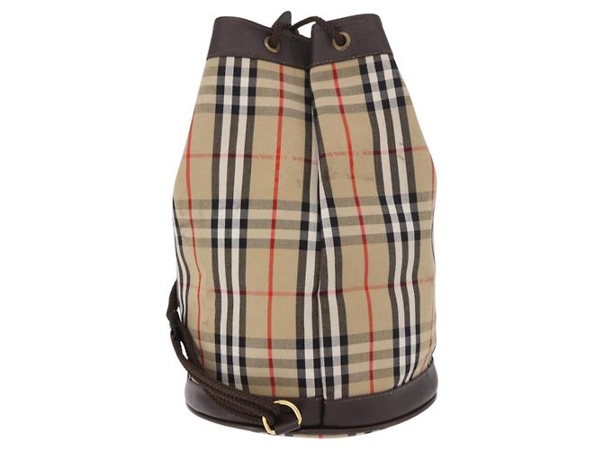 Borsa a Spalla Burberrys Nova Check in Tela Beige Auth 186020A - vista 3