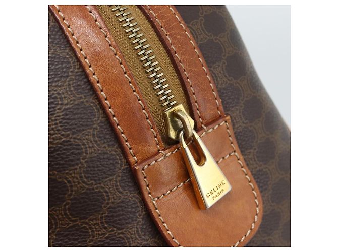 Céline Borsa CELINE Macadam Canvas PVC Pelle Marrone Oro Auth BA13467 D'oro - vista 14