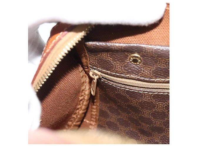 Céline Borsa CELINE Macadam Canvas PVC Pelle Marrone Oro Auth BA13467 D'oro - vista 18