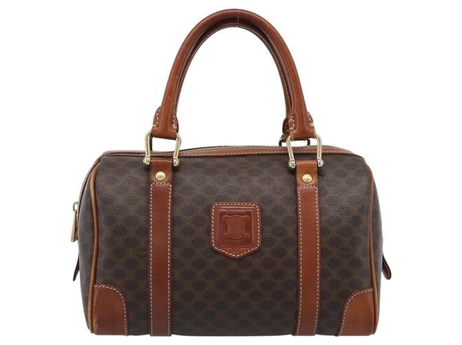 Céline Borsa CELINE Macadam Canvas PVC Pelle Marrone Oro Auth BA13467 D'oro - vista 2