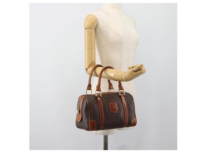 Céline Borsa CELINE Macadam Canvas PVC Pelle Marrone Oro Auth BA13467 D'oro - vista 20