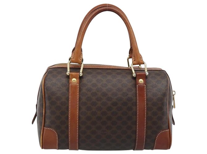 Céline Borsa CELINE Macadam Canvas PVC Pelle Marrone Oro Auth BA13467 D'oro - vista 3