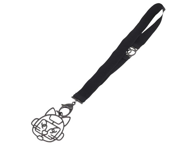 Collana CHANEL Cat Robot in metallo Nero CC Auth 185784M - vista 10