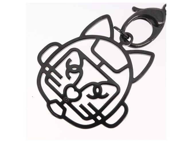 Collana CHANEL Cat Robot in metallo Nero CC Auth 185784M - vista 11