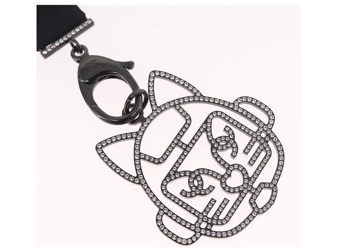Collana CHANEL Cat Robot in metallo Nero CC Auth 185784M - vista 3