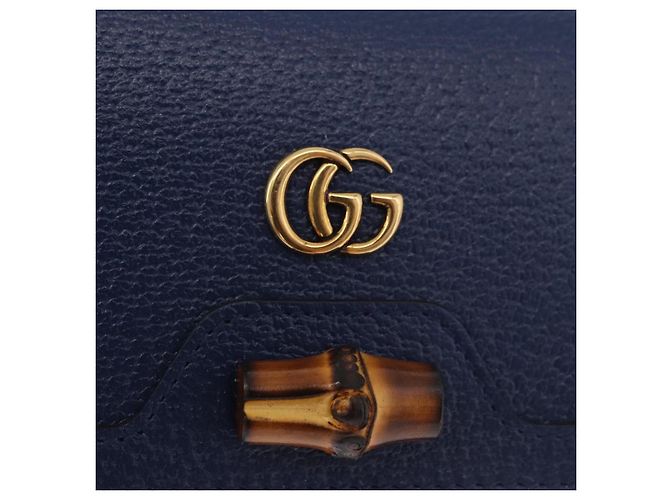 Portafoglio GUCCI Bamboo in pelle blu navy e oro 658244 Auth 186153M D'oro - vista 12