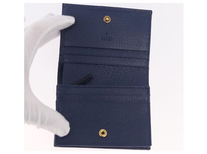 Portafoglio GUCCI Bamboo in pelle blu navy e oro 658244 Auth 186153M D'oro - vista 13