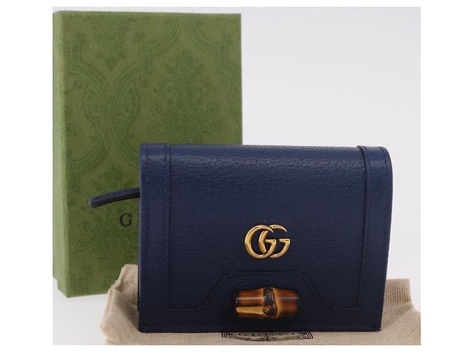 Portafoglio GUCCI Bamboo in pelle blu navy e oro 658244 Auth 186153M D'oro - vista 25