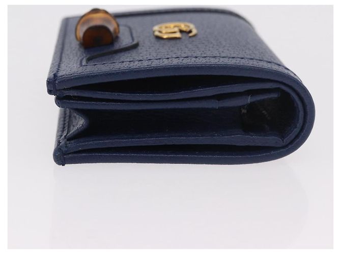 Portafoglio GUCCI Bamboo in pelle blu navy e oro 658244 Auth 186153M D'oro - vista 4