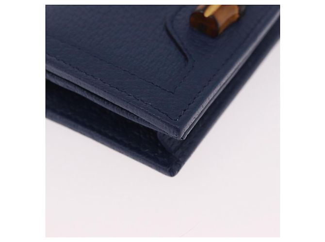 Portafoglio GUCCI Bamboo in pelle blu navy e oro 658244 Auth 186153M D'oro - vista 8