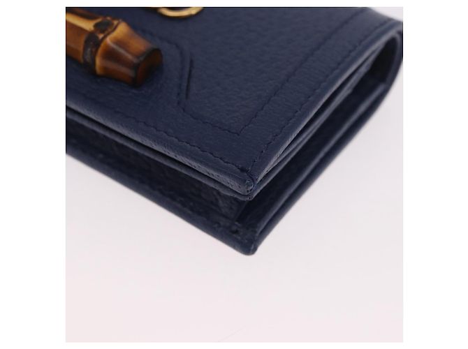 Portafoglio GUCCI Bamboo in pelle blu navy e oro 658244 Auth 186153M D'oro - vista 9