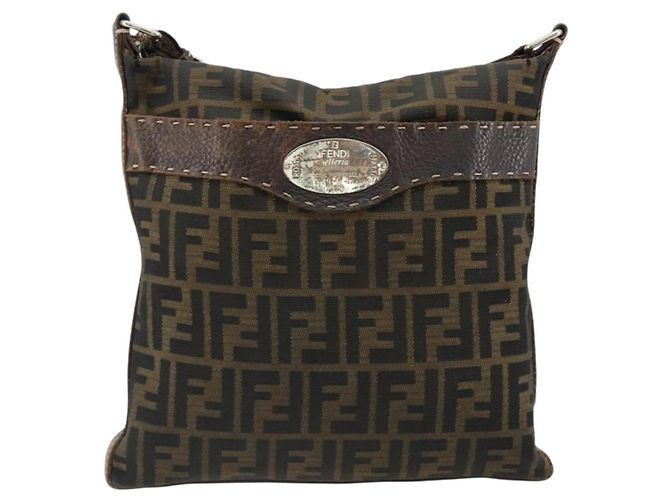 Bolso de Hombro FENDI Zucca Canvas Negro Marrón Auth 185685 Castaño - vista 2