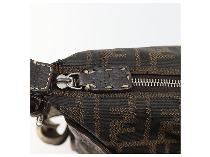 Bolso de Hombro FENDI Zucca Canvas Negro Marrón Auth 185685 Castaño - vista 20