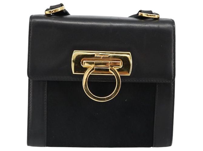 Borsa a tracolla Salvatore Ferragamo Gancini in pelle Harako Nera Oro Auth ka4773A Nero D'oro - vista 2