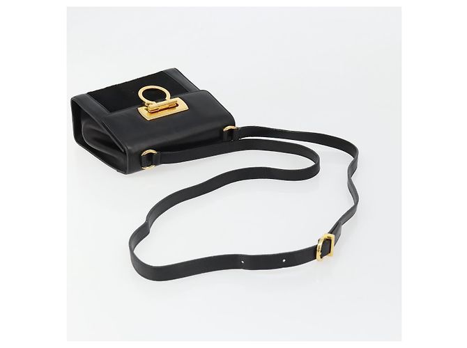 Borsa a tracolla Salvatore Ferragamo Gancini in pelle Harako Nera Oro Auth ka4773A Nero D'oro - vista 7