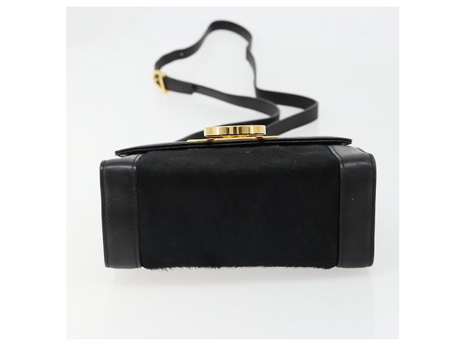 Borsa a tracolla Salvatore Ferragamo Gancini in pelle Harako Nera Oro Auth ka4773A Nero D'oro - vista 9