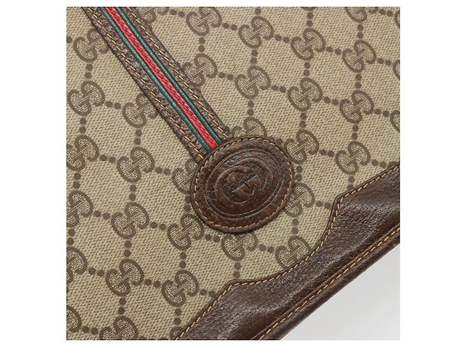 Borsa Gucci GG Supreme Web Sherry Line PVC Beige Oro 001 104 0551 Auth ka4846 D'oro - vista 14