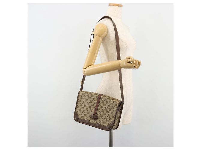Borsa Gucci GG Supreme Web Sherry Line PVC Beige Oro 001 104 0551 Auth ka4846 D'oro - vista 25