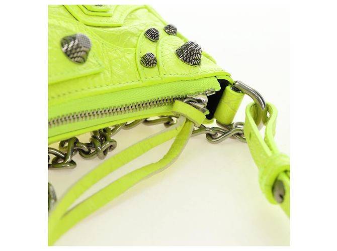 BALENCIAGA Borsa Mini Le Cagole in pelle con catena 2way Verde Argento Auth 185444M - vista 18
