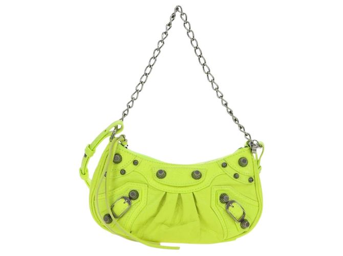BALENCIAGA Borsa Mini Le Cagole in pelle con catena 2way Verde Argento Auth 185444M - vista 2