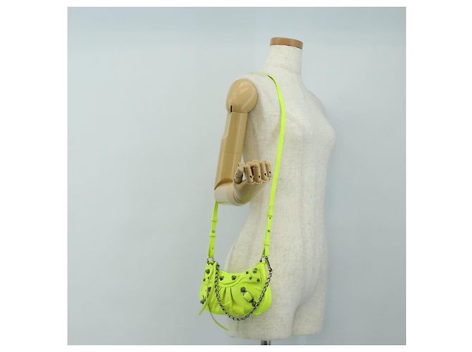 BALENCIAGA Borsa Mini Le Cagole in pelle con catena 2way Verde Argento Auth 185444M - vista 26