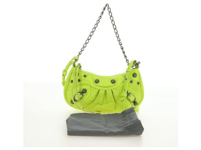 BALENCIAGA Borsa Mini Le Cagole in pelle con catena 2way Verde Argento Auth 185444M - vista 27