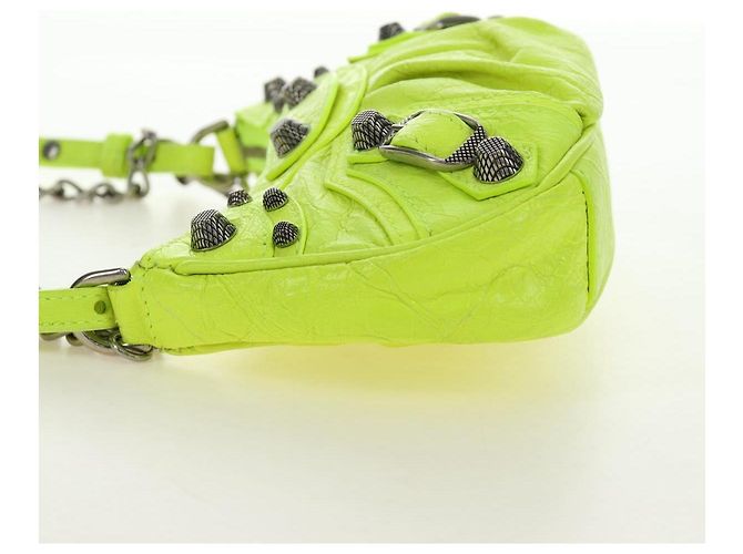 BALENCIAGA Borsa Mini Le Cagole in pelle con catena 2way Verde Argento Auth 185444M - vista 4