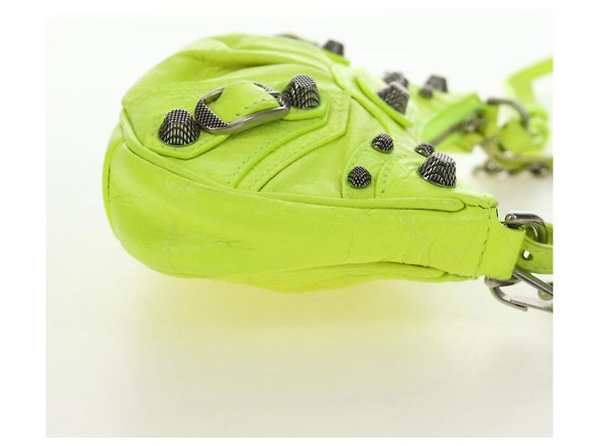 BALENCIAGA Borsa Mini Le Cagole in pelle con catena 2way Verde Argento Auth 185444M - vista 5