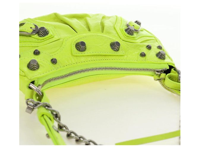 BALENCIAGA Borsa Mini Le Cagole in pelle con catena 2way Verde Argento Auth 185444M - vista 6