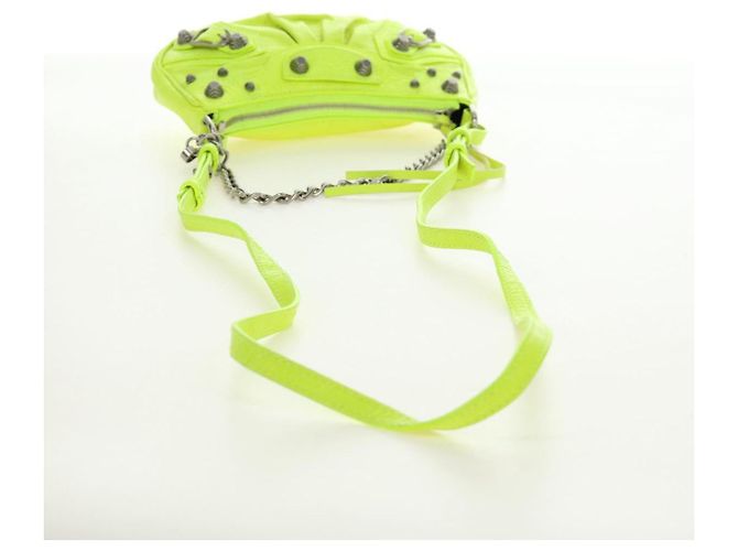 BALENCIAGA Borsa Mini Le Cagole in pelle con catena 2way Verde Argento Auth 185444M - vista 9