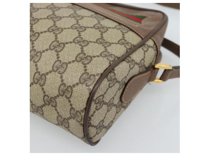 Borsa GUCCI GG Supreme Web Sherry Line PVC Beige Oro 001 113 6472 Auth 187114 D'oro - vista 10