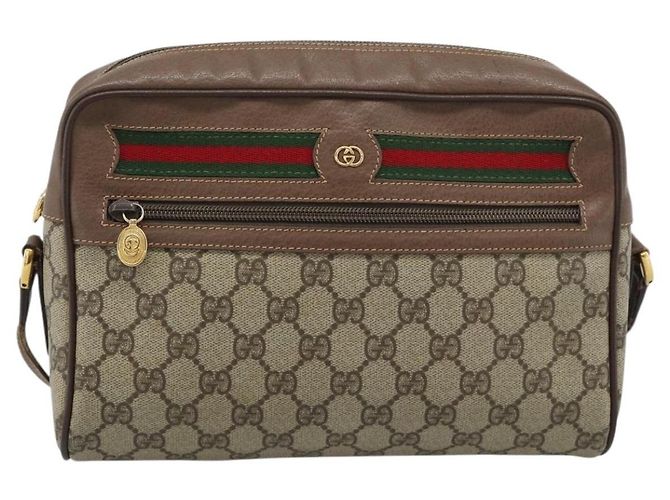 Borsa GUCCI GG Supreme Web Sherry Line PVC Beige Oro 001 113 6472 Auth 187114 D'oro - vista 2